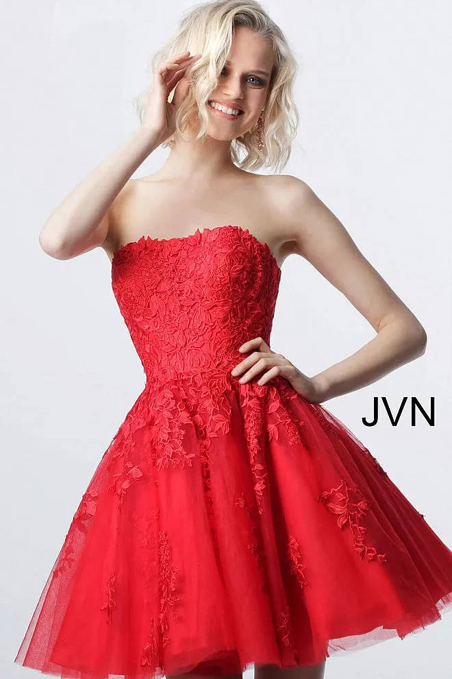 Jovani 1830 Short lace homecoming dress tulle skirt strapless Gown