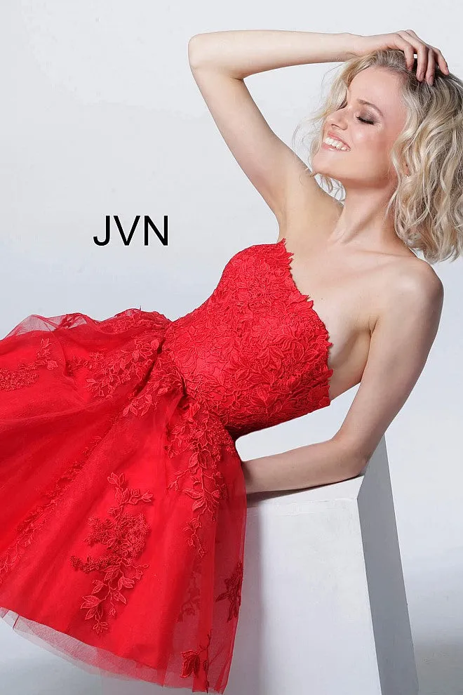 Jovani 1830 Short lace homecoming dress tulle skirt strapless Gown