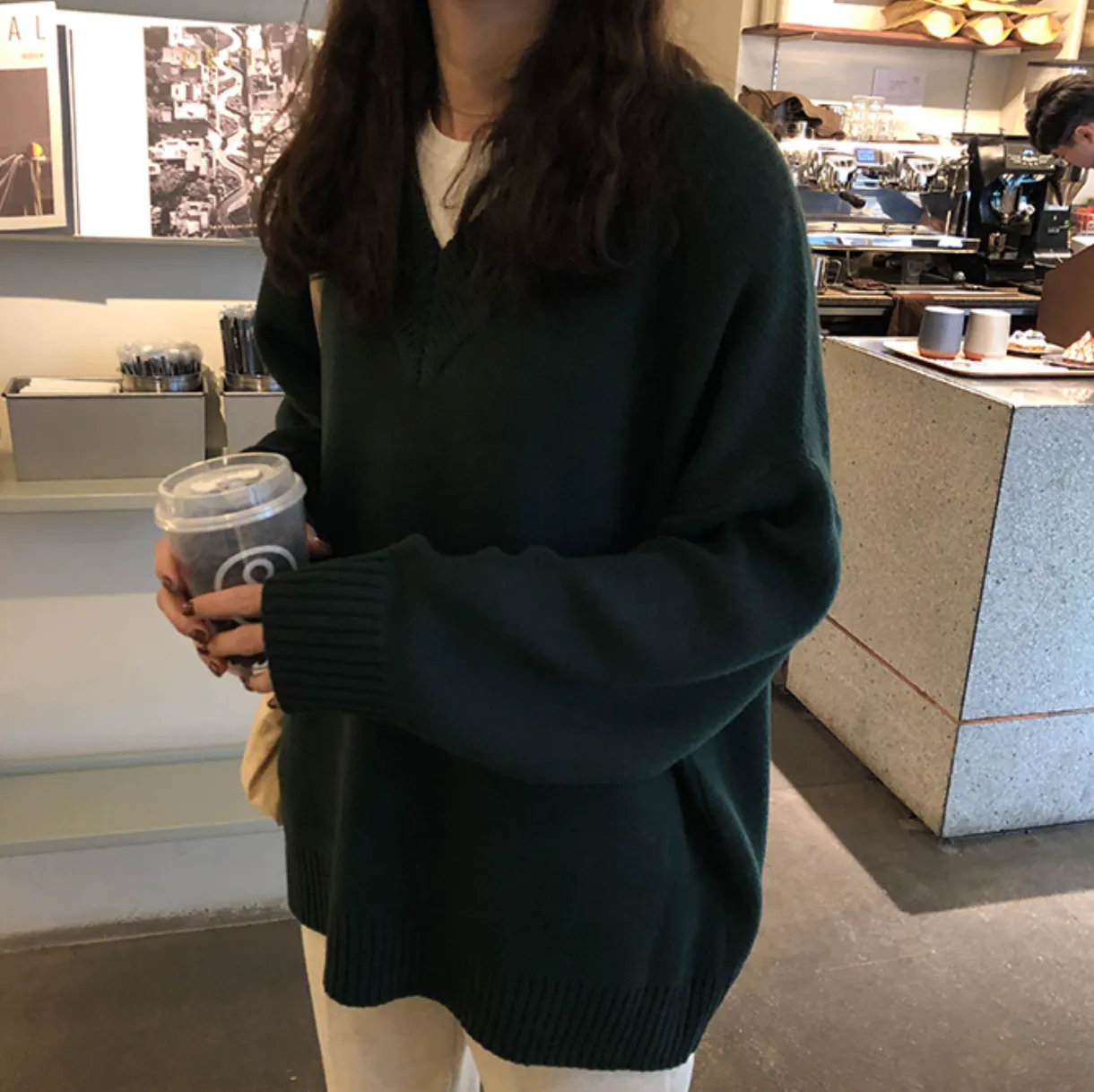 [Korean Style] Basic 5 Colors Loose Fit V-neck Thick Sweater