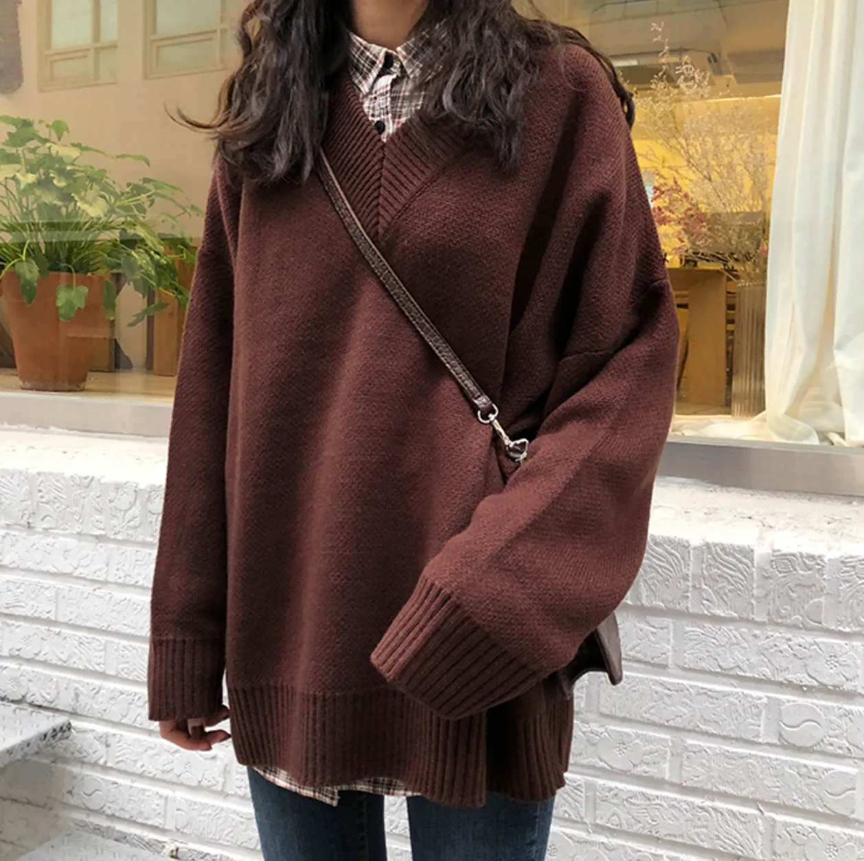 [Korean Style] Basic 5 Colors Loose Fit V-neck Thick Sweater