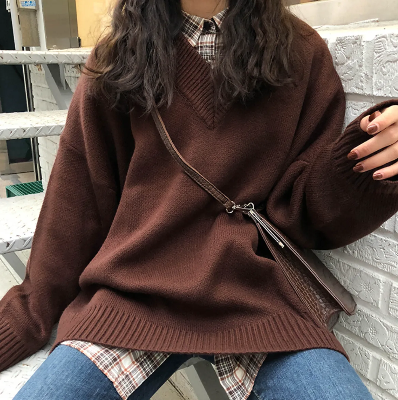 [Korean Style] Basic 5 Colors Loose Fit V-neck Thick Sweater