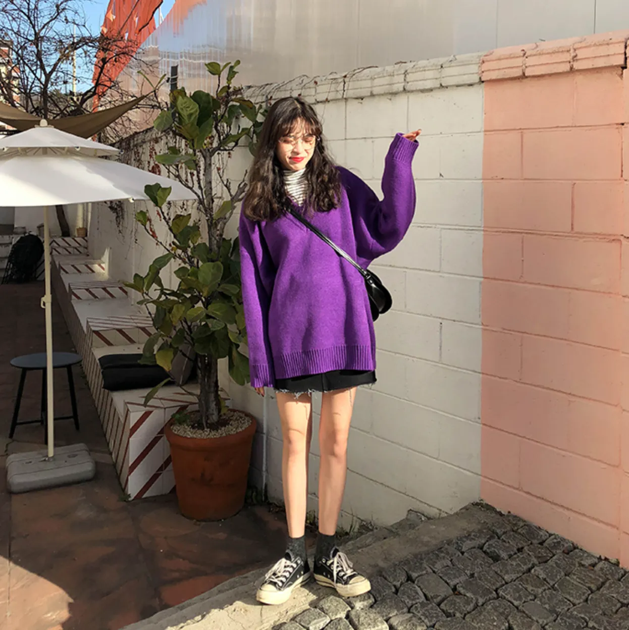 [Korean Style] Basic 5 Colors Loose Fit V-neck Thick Sweater