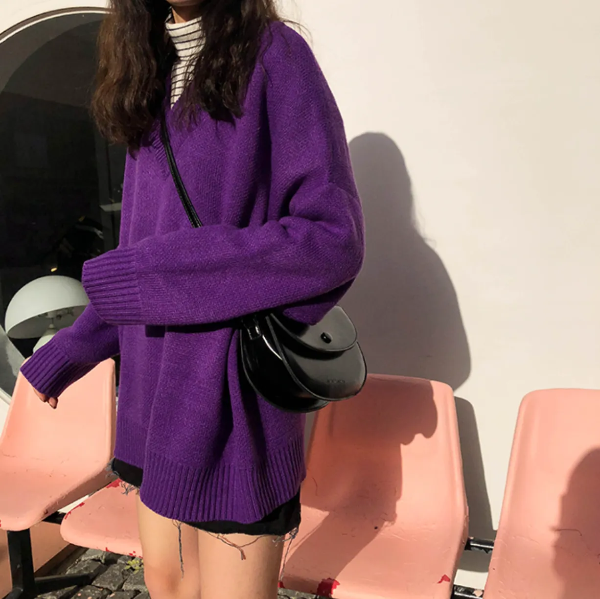 [Korean Style] Basic 5 Colors Loose Fit V-neck Thick Sweater