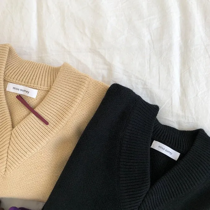 [Korean Style] Basic 5 Colors Loose Fit V-neck Thick Sweater