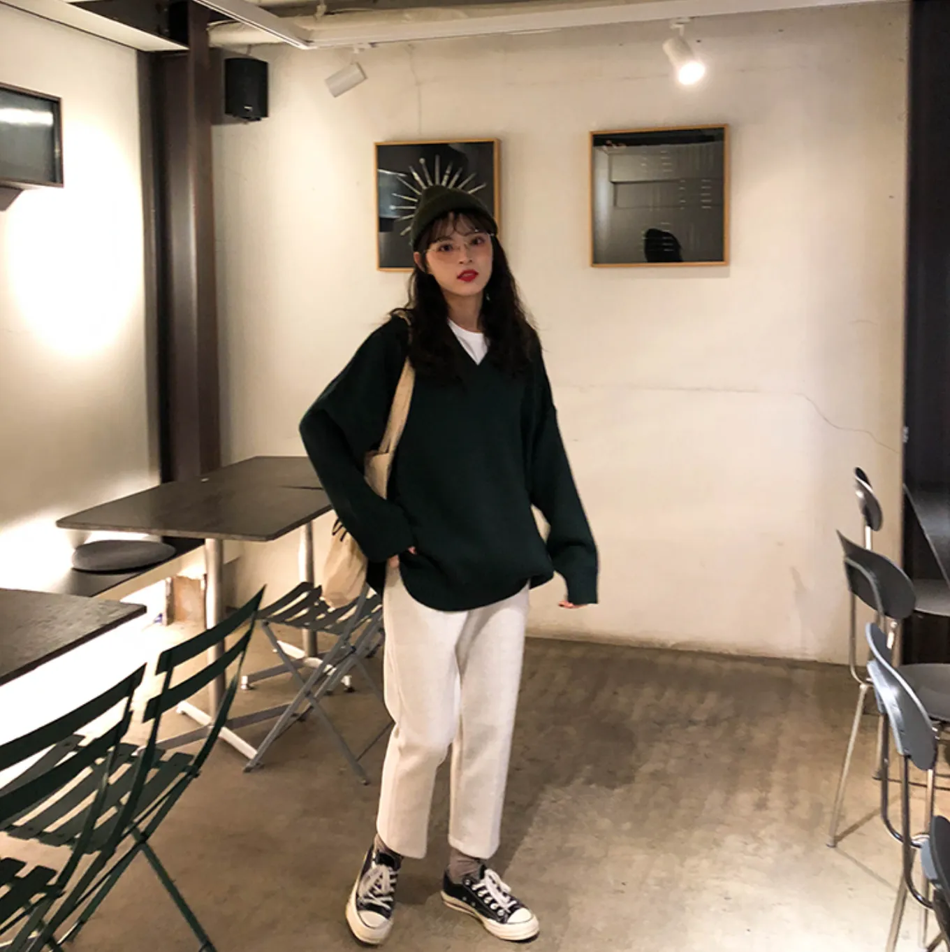 [Korean Style] Basic 5 Colors Loose Fit V-neck Thick Sweater