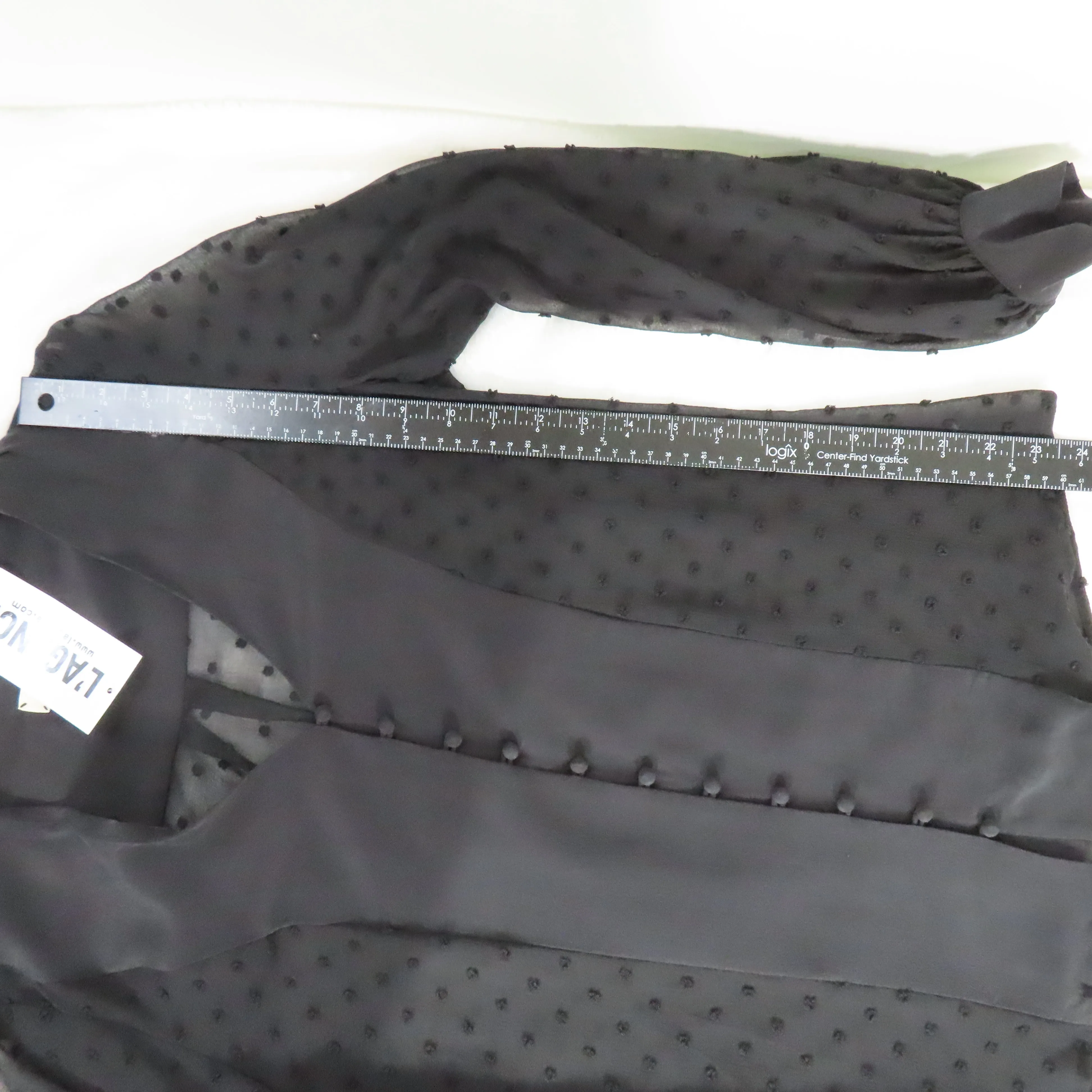 L'AGENCE Black Fallon Textured Swiss Dots Long Sleeve Button-Down Blouse Sz S