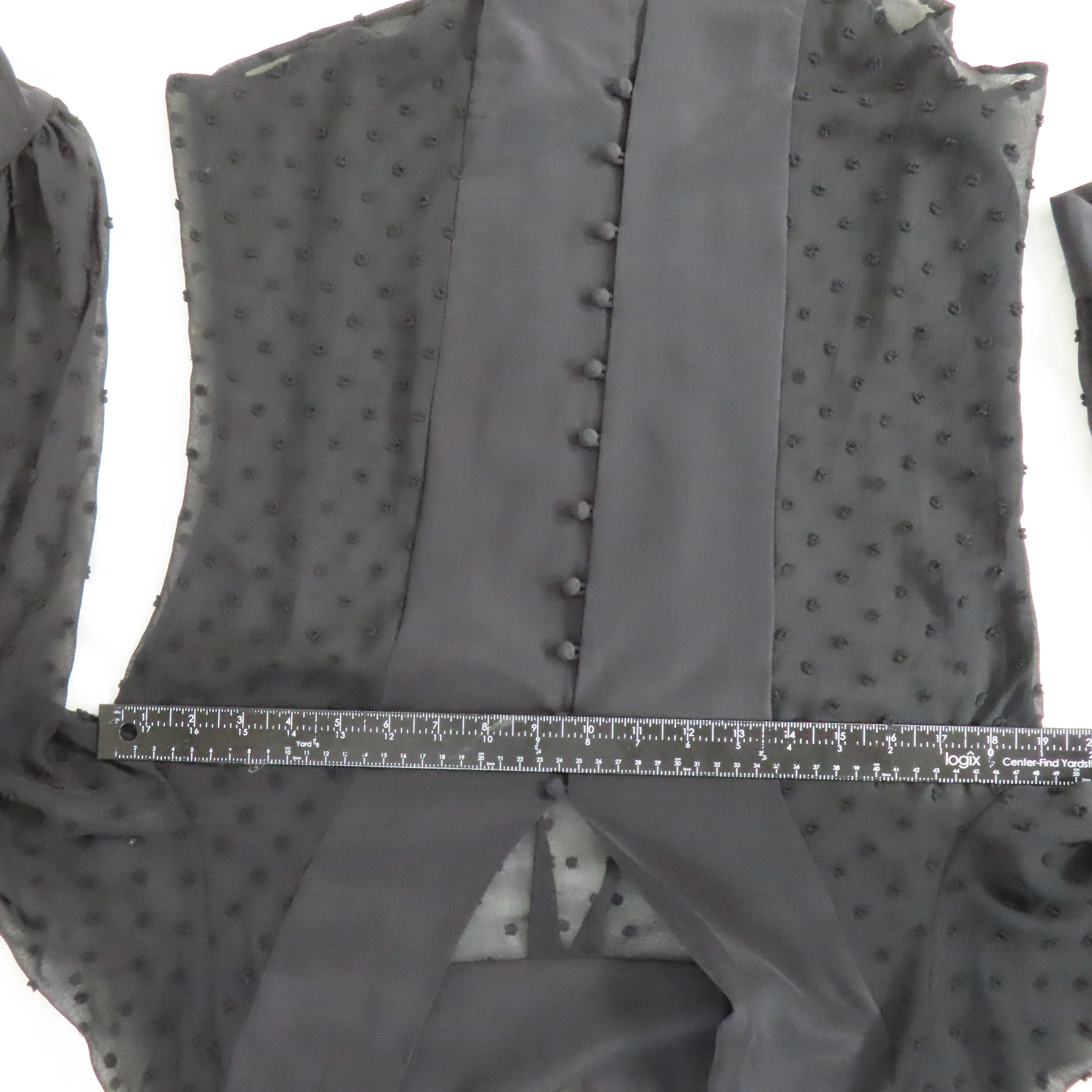 L'AGENCE Black Fallon Textured Swiss Dots Long Sleeve Button-Down Blouse Sz S
