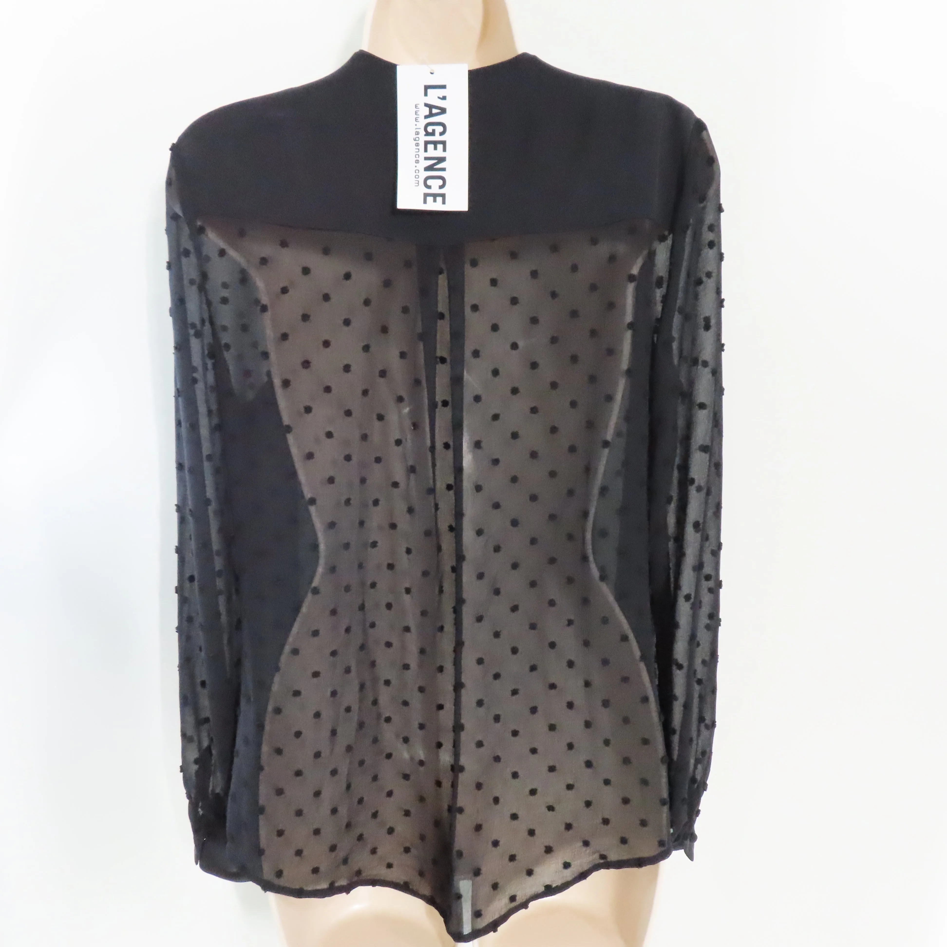L'AGENCE Black Fallon Textured Swiss Dots Long Sleeve Button-Down Blouse Sz S