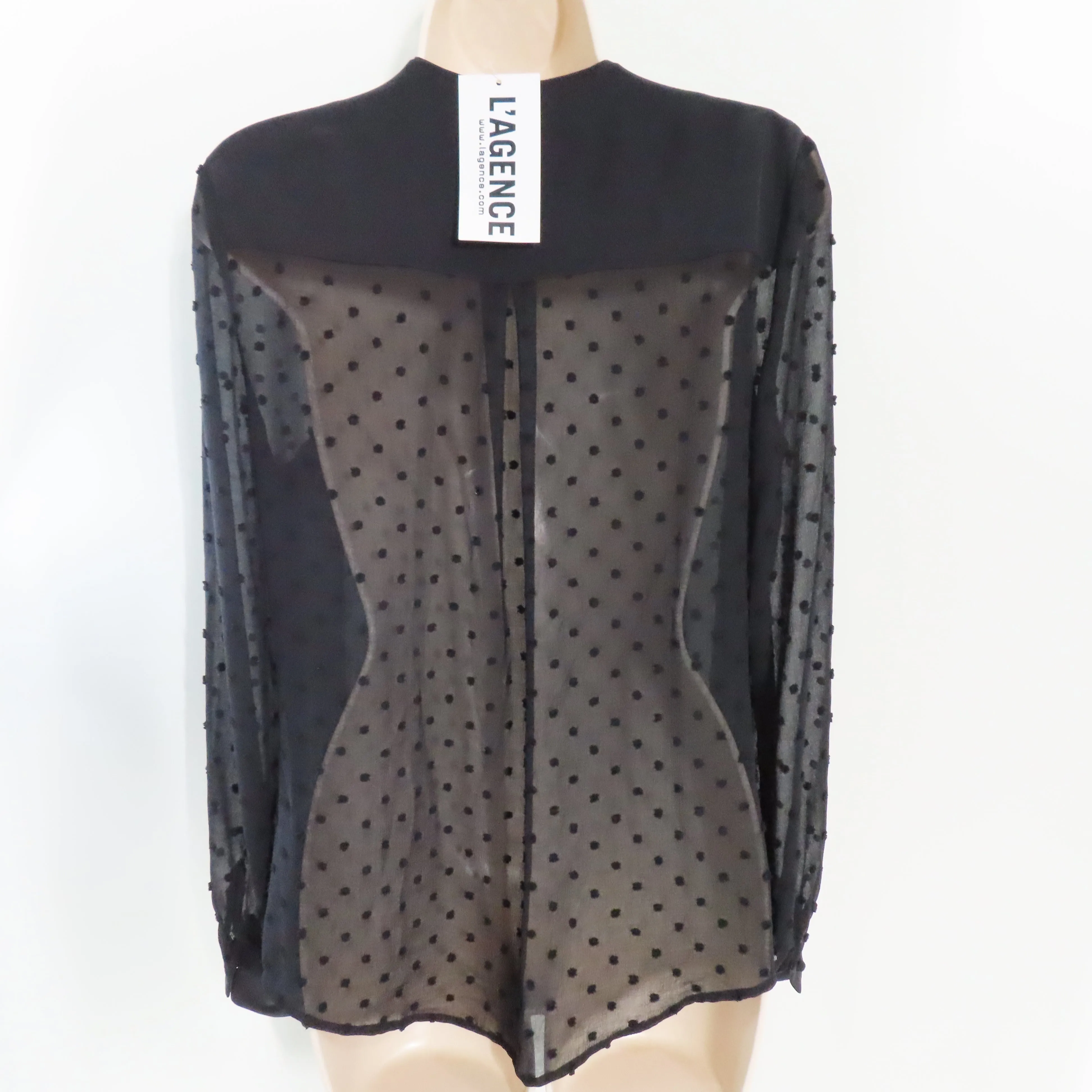 L'AGENCE Black Fallon Textured Swiss Dots Long Sleeve Button-Down Blouse Sz S