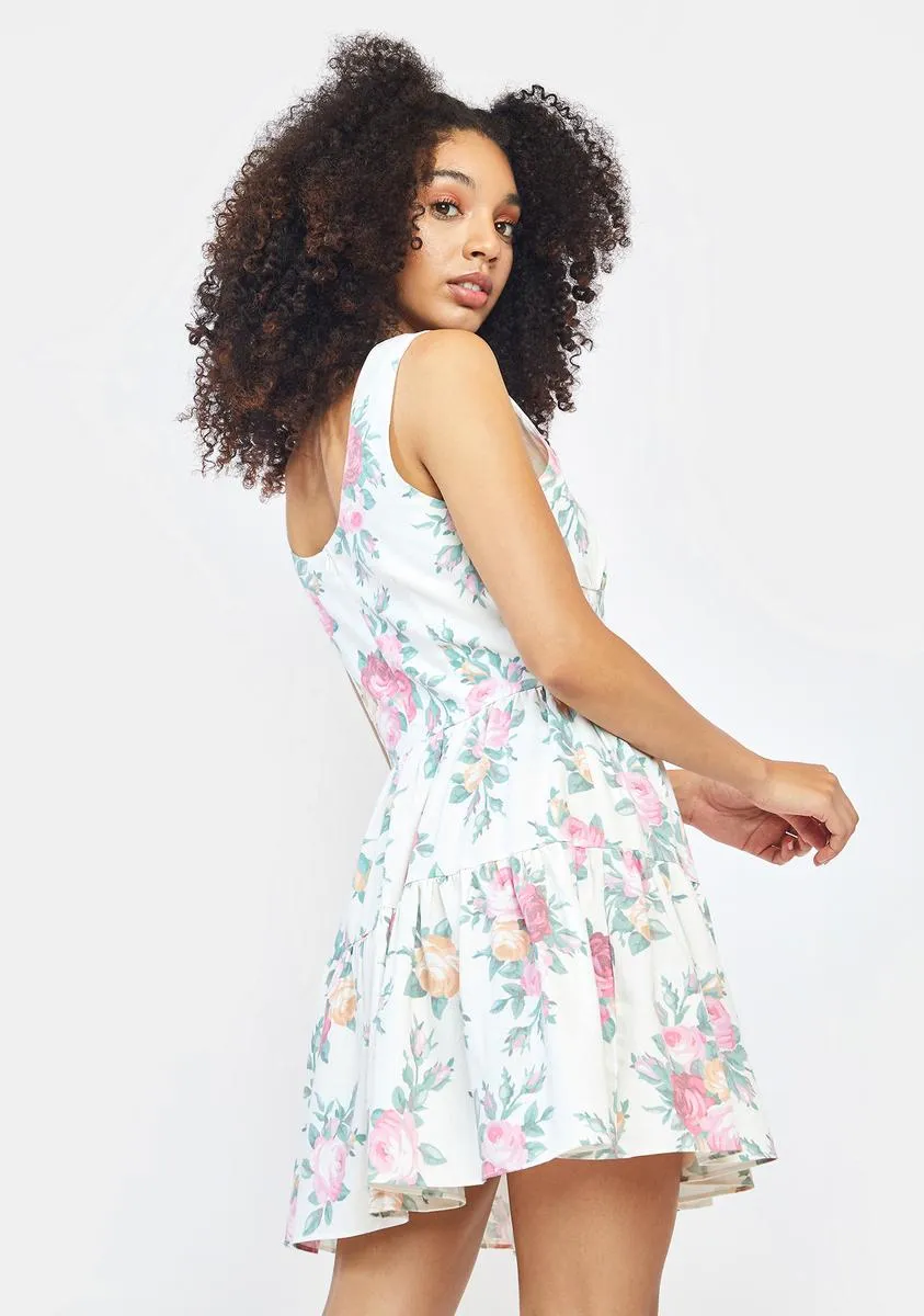 Large Rose Print Mini Dress