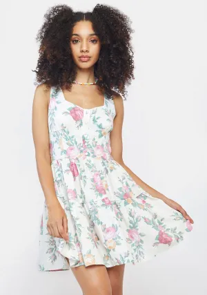 Large Rose Print Mini Dress