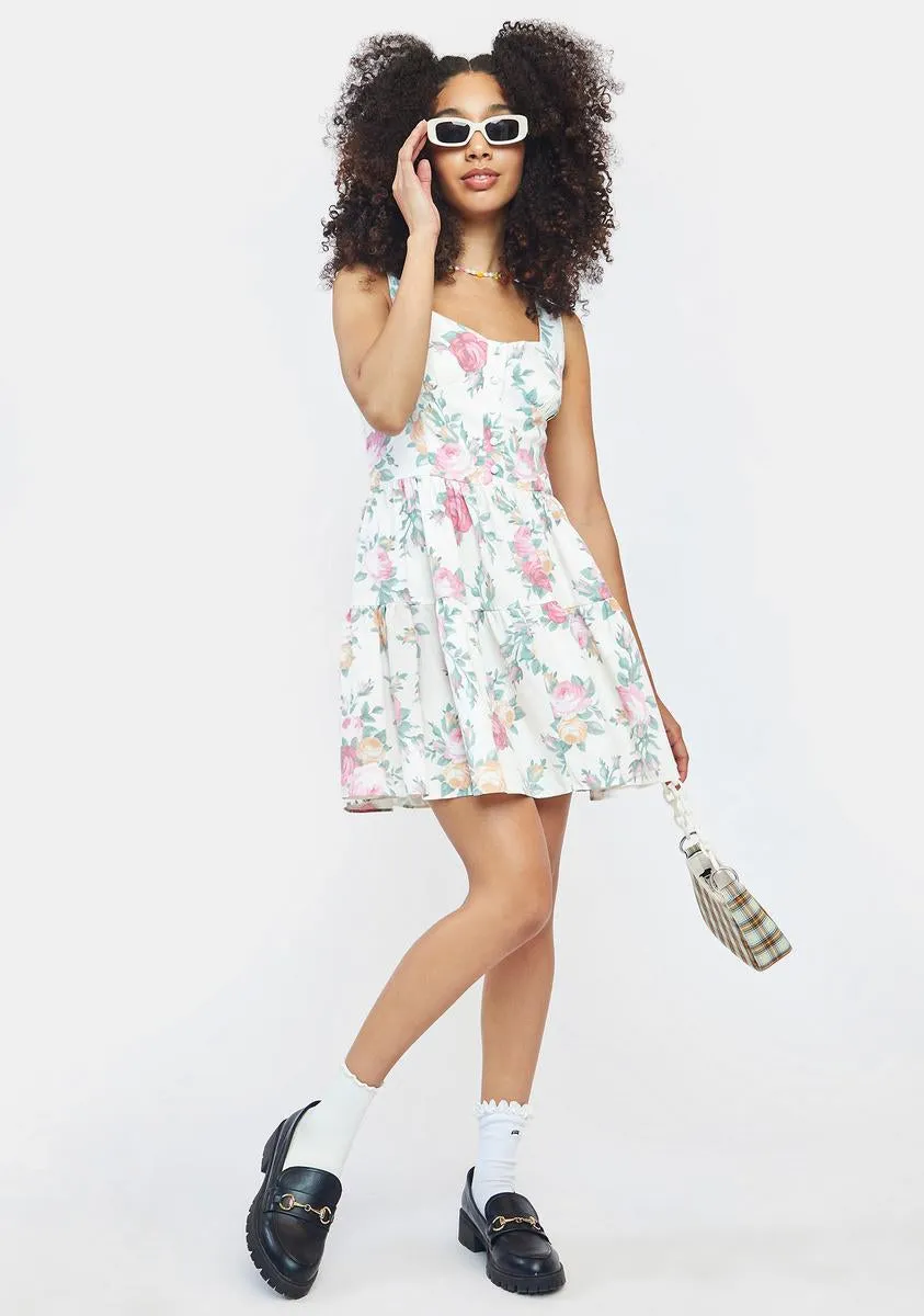 Large Rose Print Mini Dress