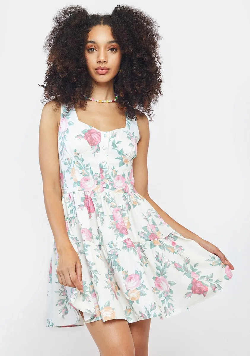 Large Rose Print Mini Dress