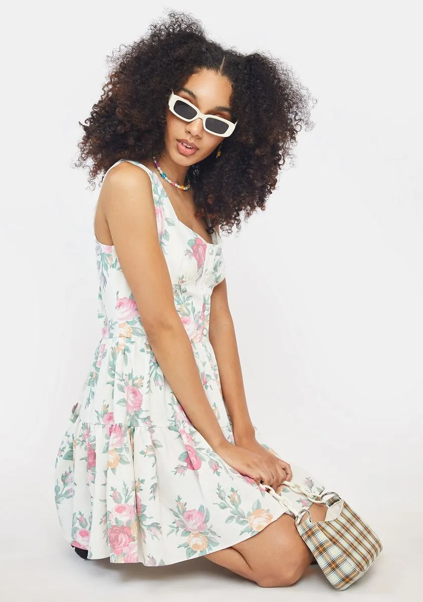 Large Rose Print Mini Dress