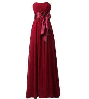 Long Chiffon Strapless Off the Shoulder High Waist With Cute Bow Prom Party