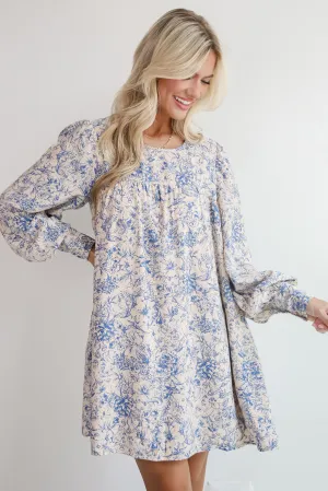 Luxe Romantic Blue Floral Mini Dress