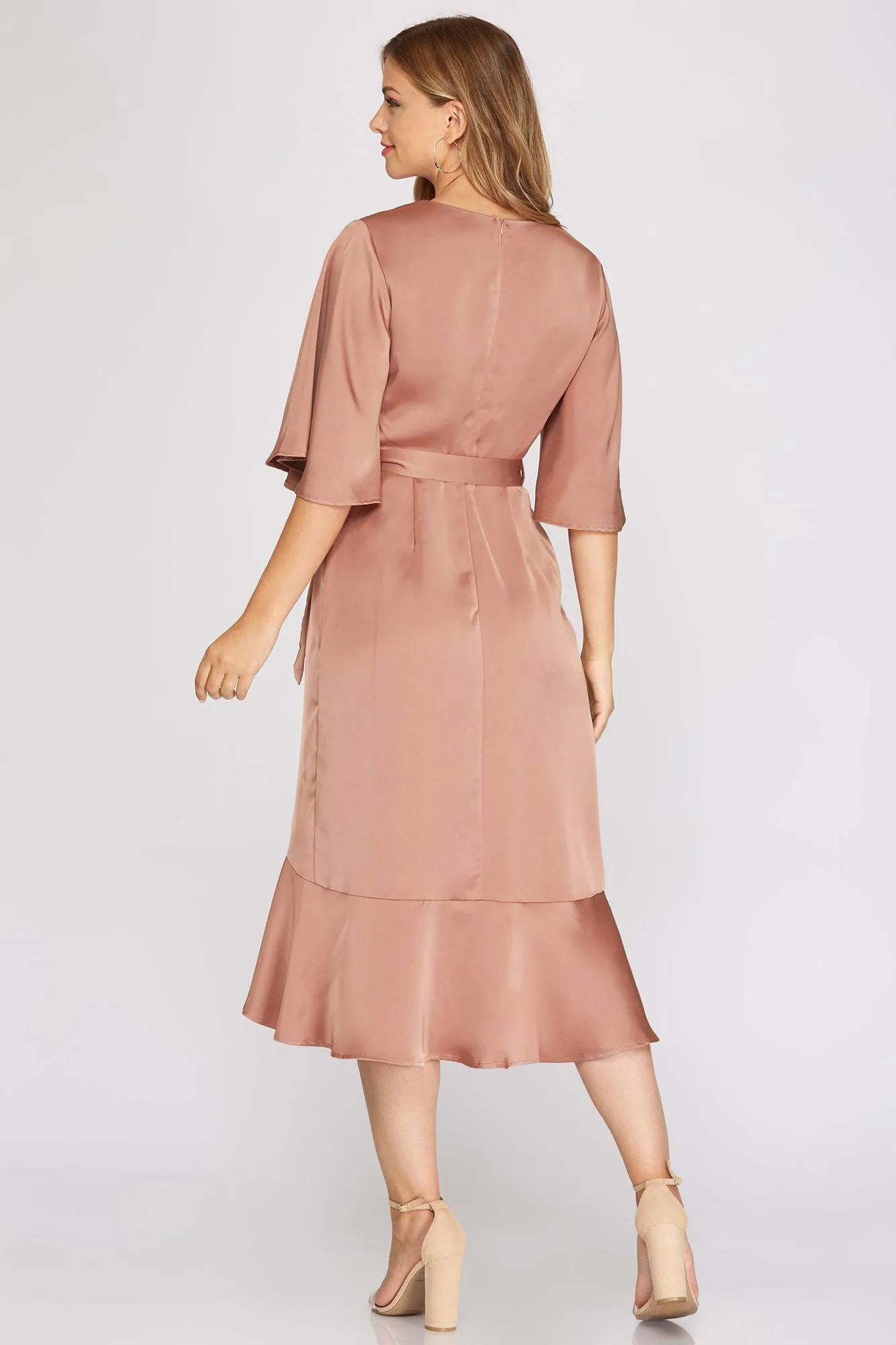 Mistletoe Wrap Midi Dress in Rose