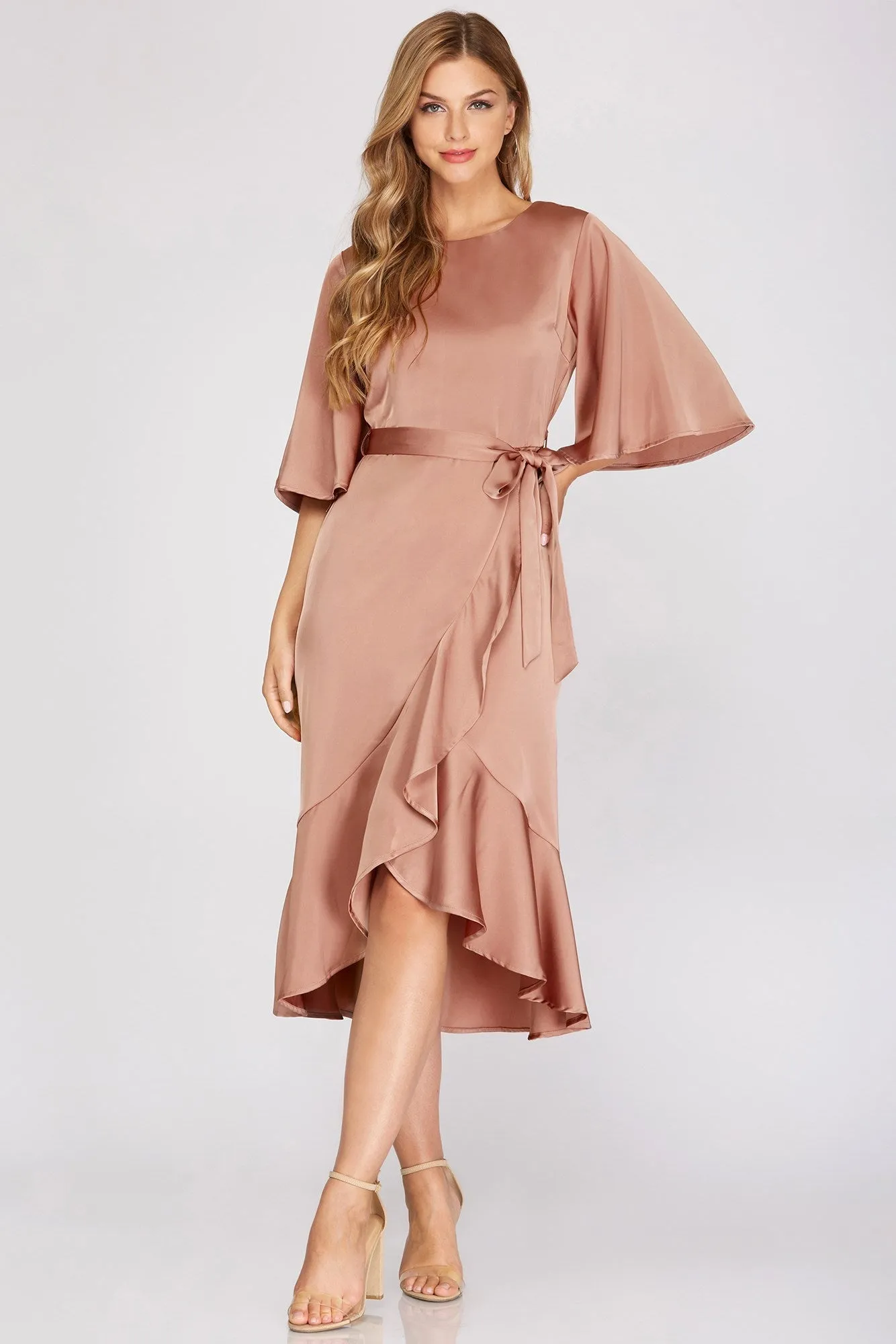 Mistletoe Wrap Midi Dress in Rose