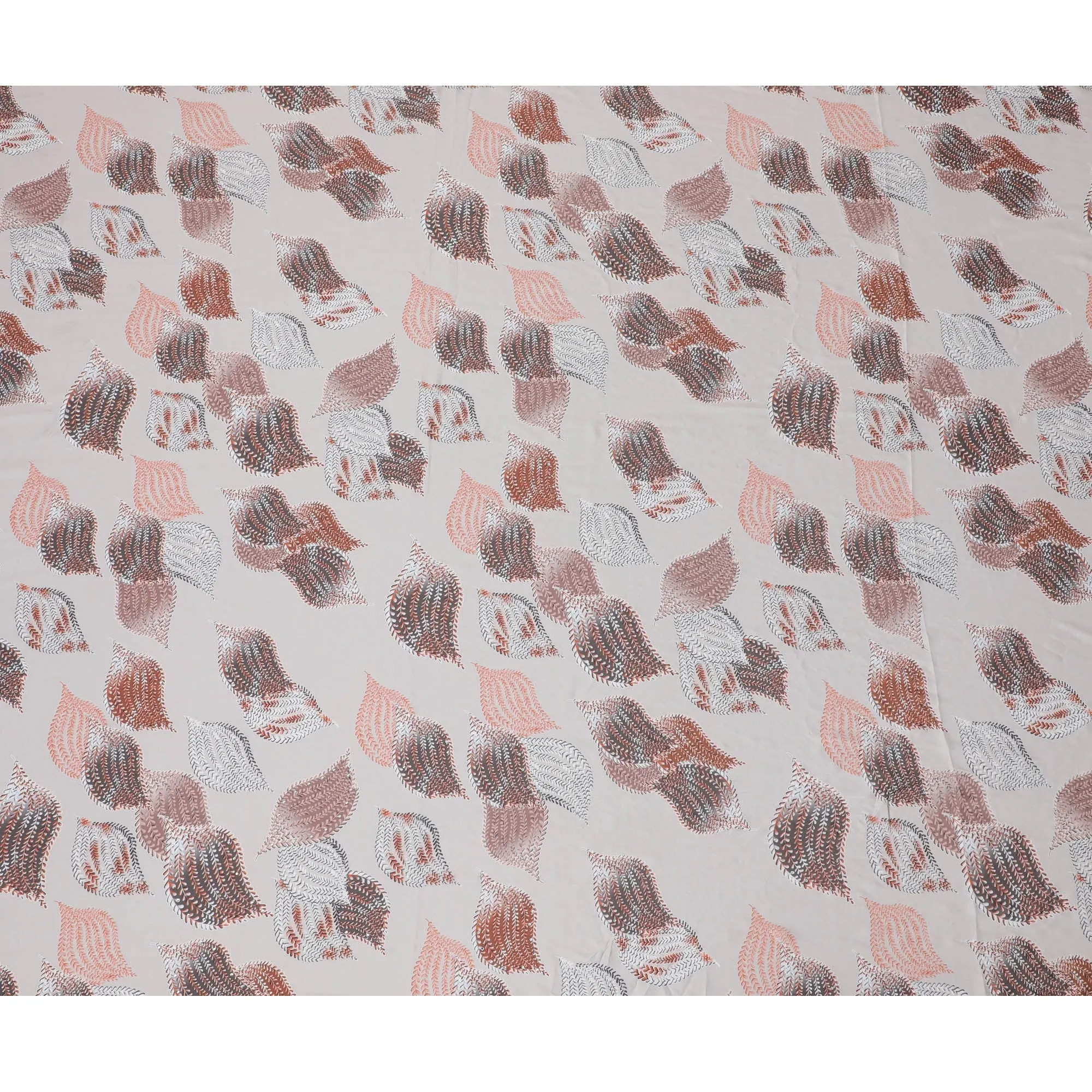 Modern Beige and Rust Synthetic Modal Satin Fabric with Leaf Pattern and Stone Work, 110 cm Width-20043