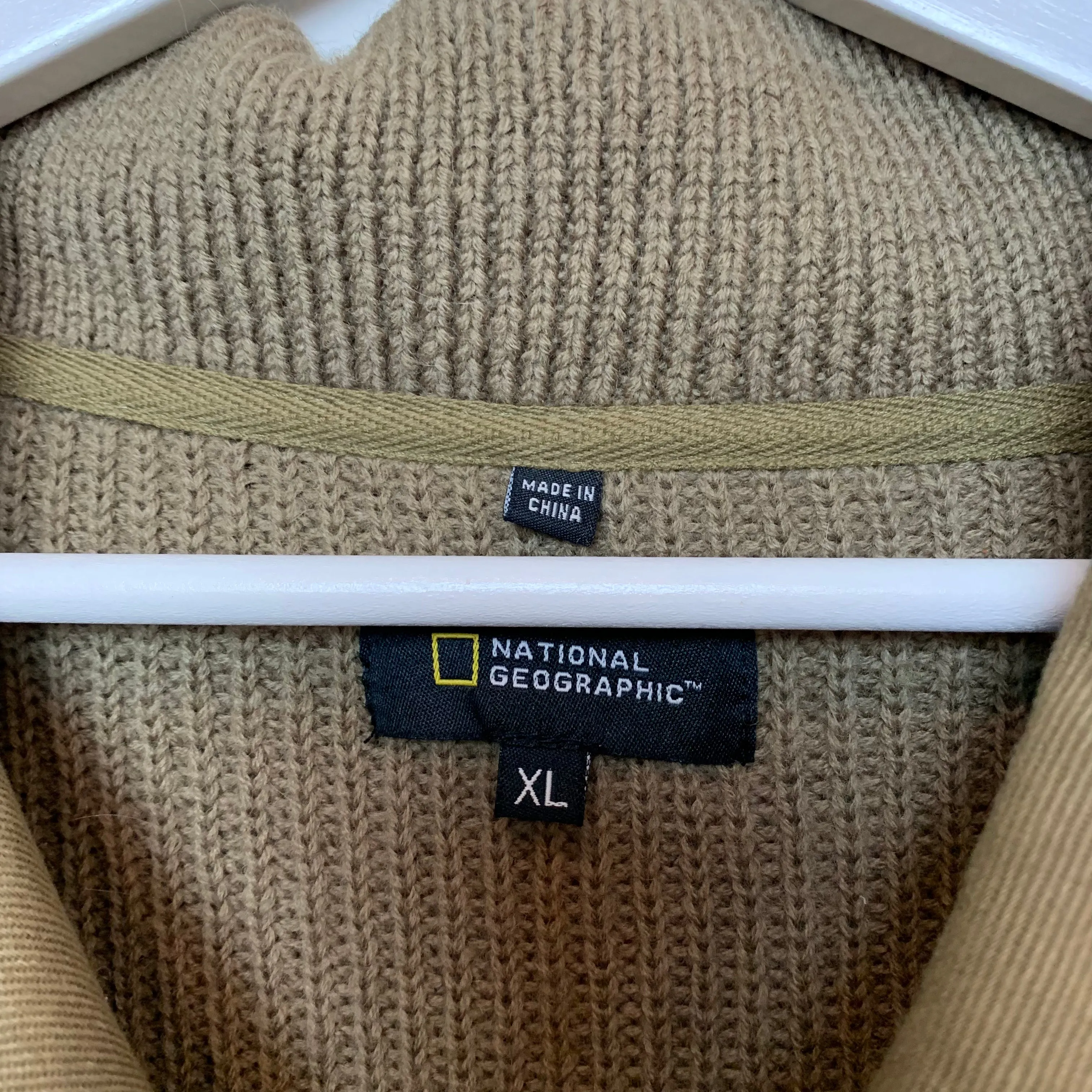 National Geographic Chunky Knit Henley Pullover Wool Sweater XL