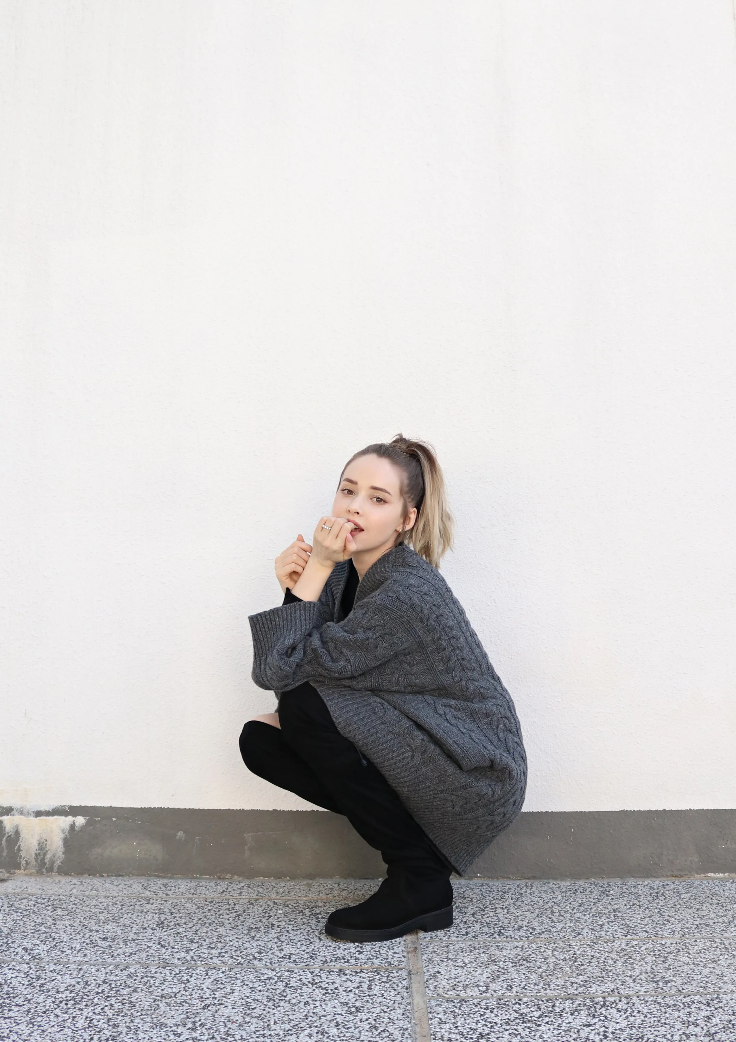 Oversized Charcoal Cable Knit Cardigan