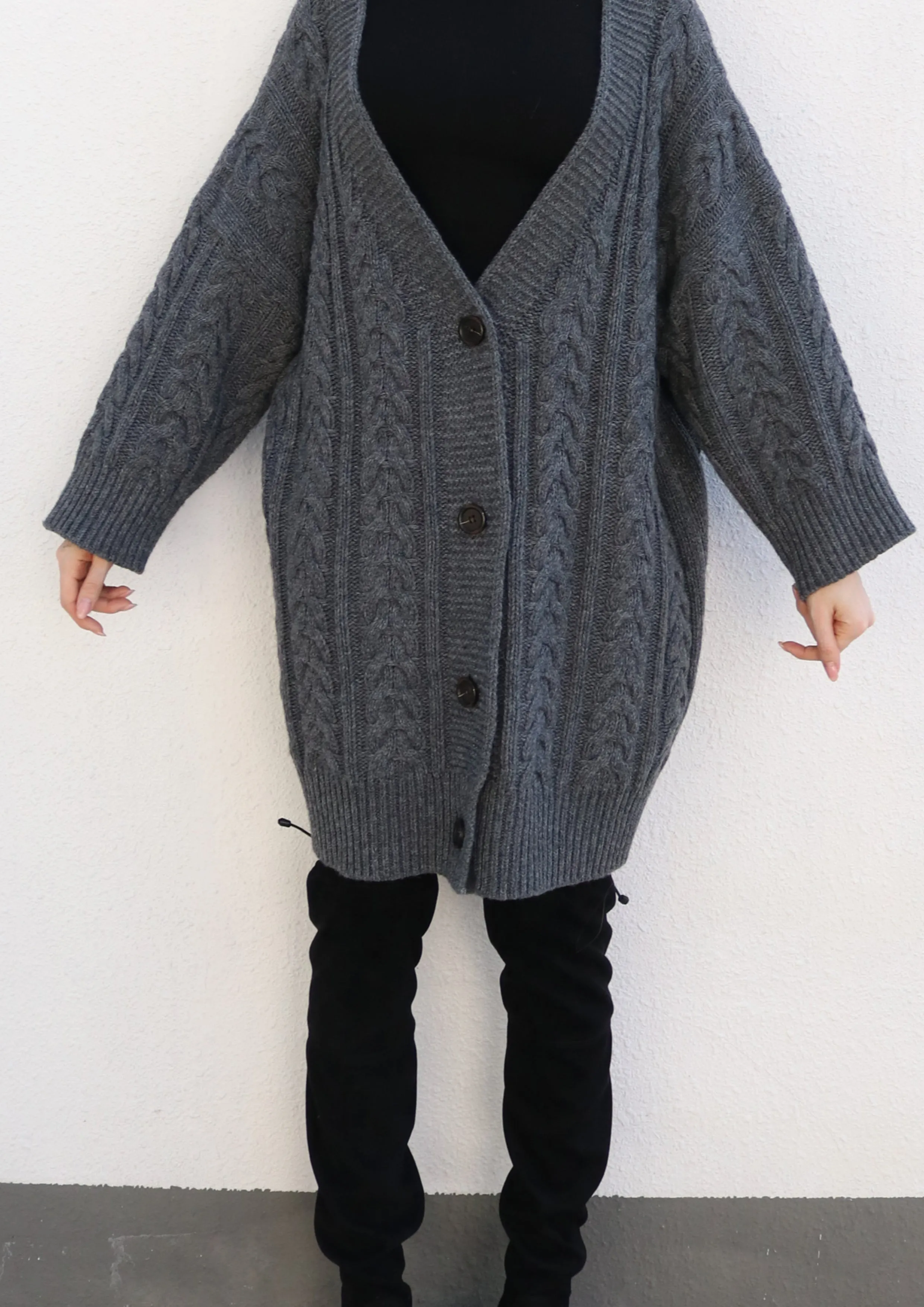 Oversized Charcoal Cable Knit Cardigan