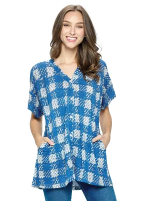 Plaid Printed Short Sleeve Blouse