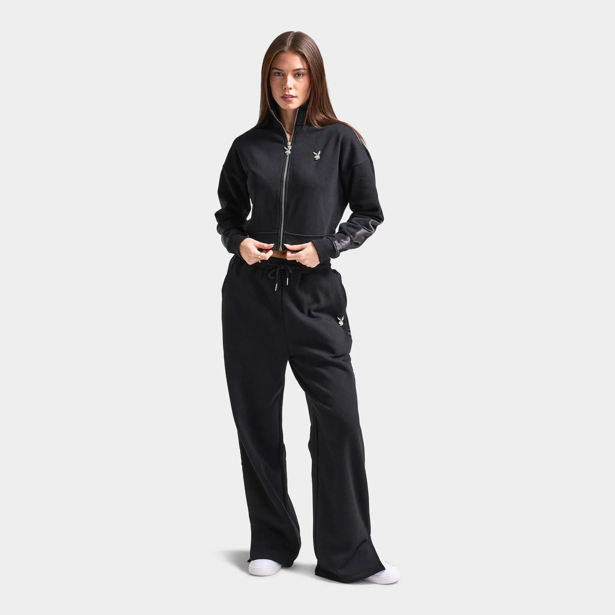 Playboy Women's Script Wide Leg Track Pants / Black