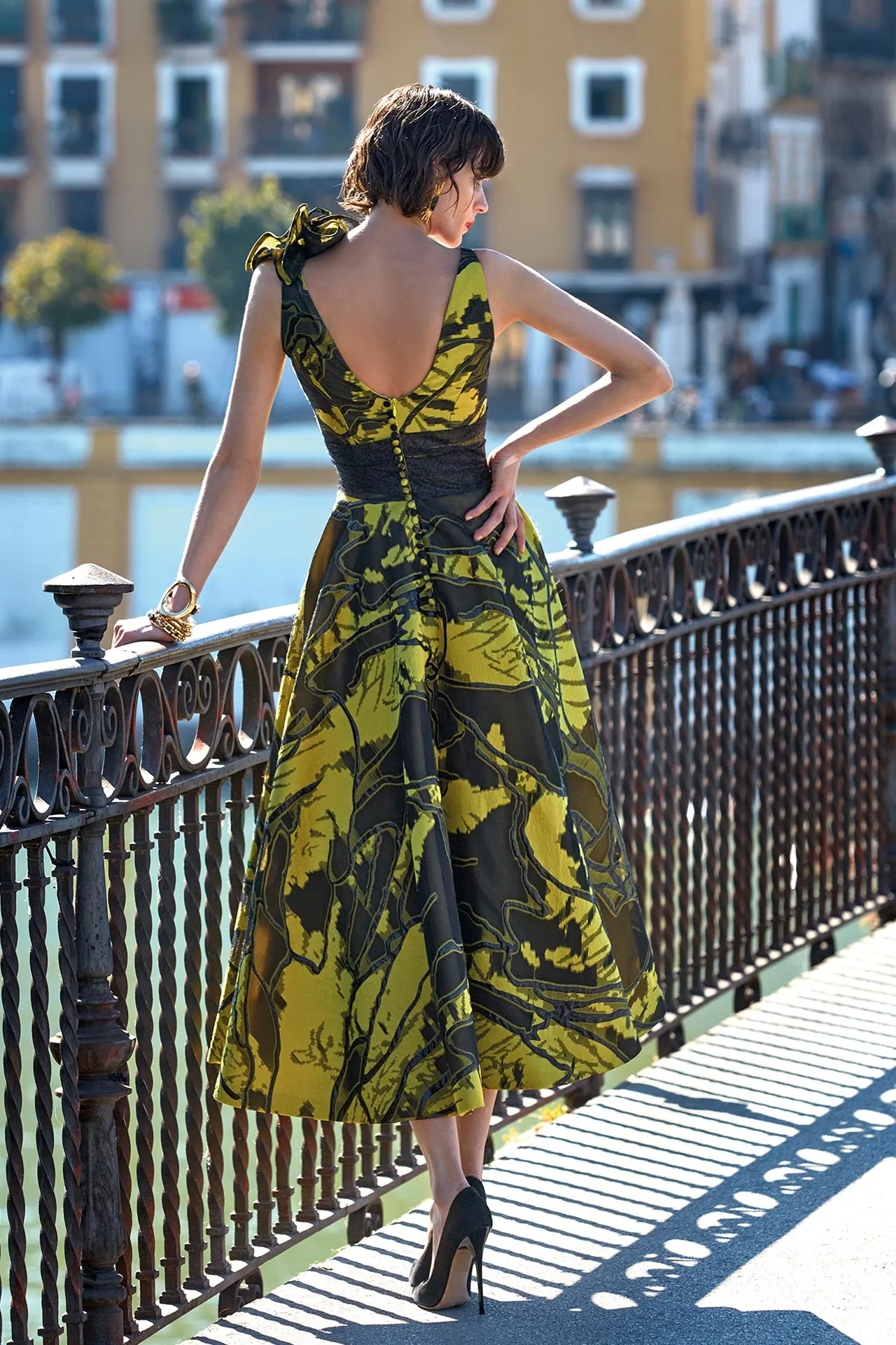 Printed Jacquard Organza A-line Midi Dress