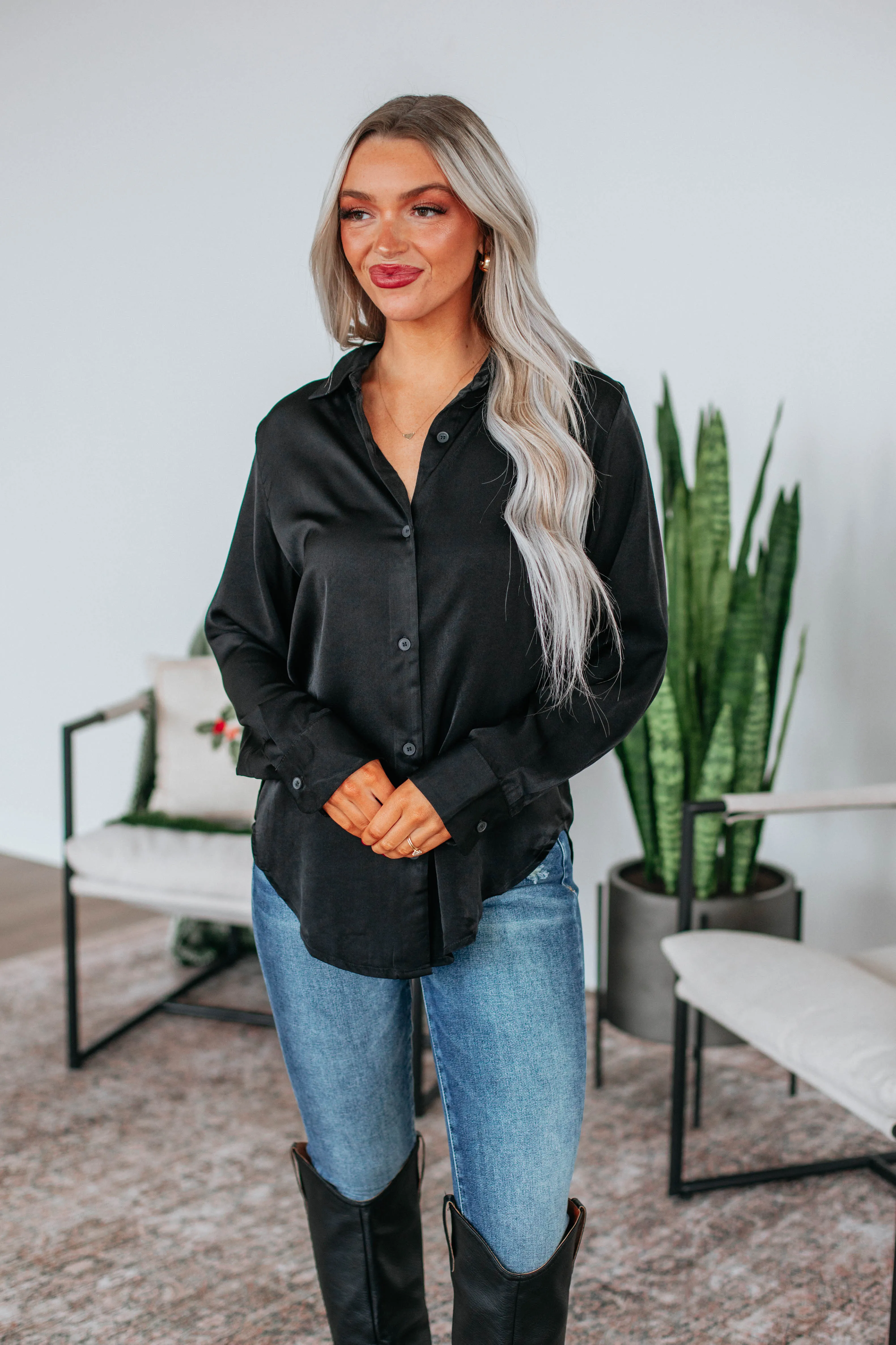 Quinn Button Down Blouse - Black