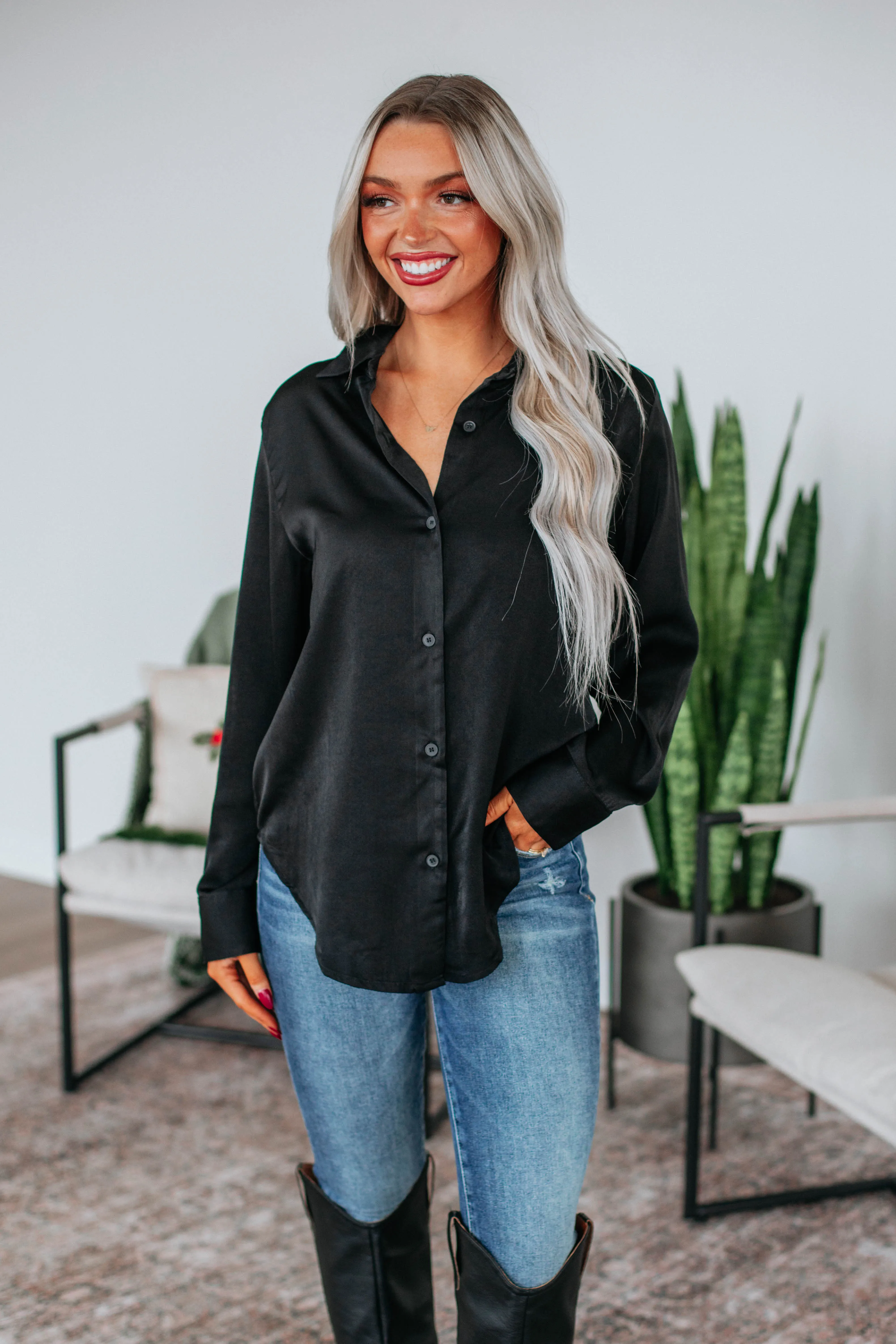 Quinn Button Down Blouse - Black