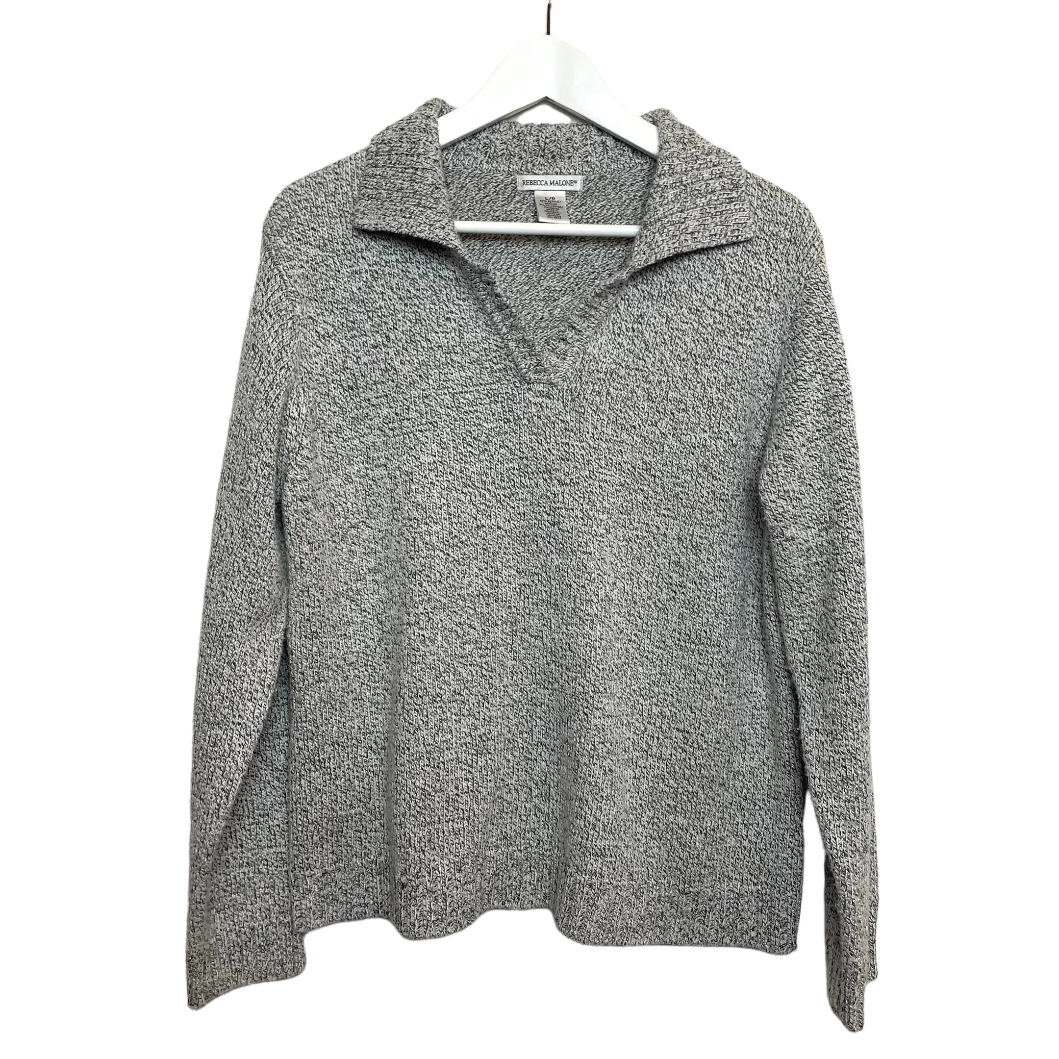Rebecca Malone Collared Sweater Pullover Grey Space Knit Large