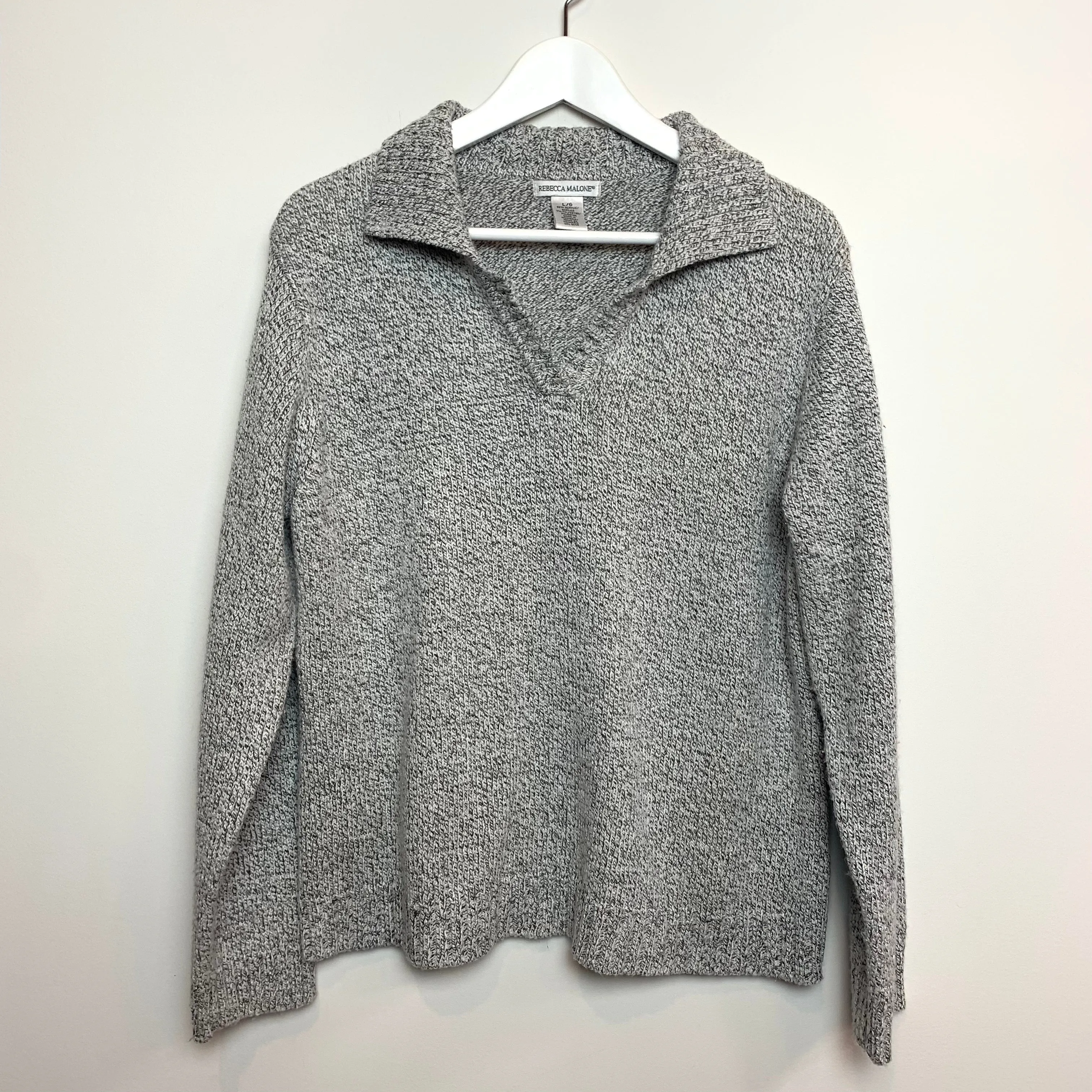 Rebecca Malone Collared Sweater Pullover Grey Space Knit Large