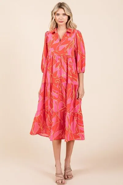 Red and Pink Floral Midi Dress