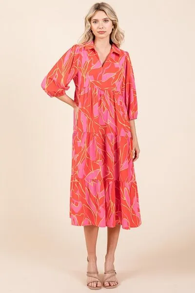 Red and Pink Floral Midi Dress