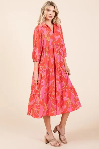 Red and Pink Floral Midi Dress