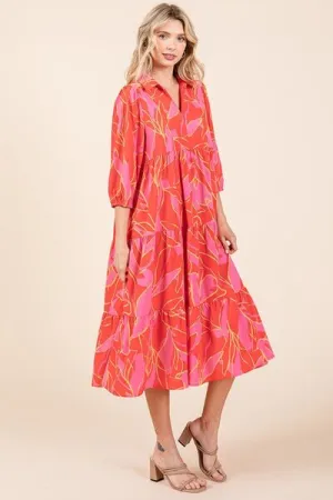Red and Pink Floral Midi Dress