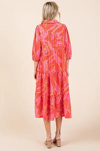 Red and Pink Floral Midi Dress