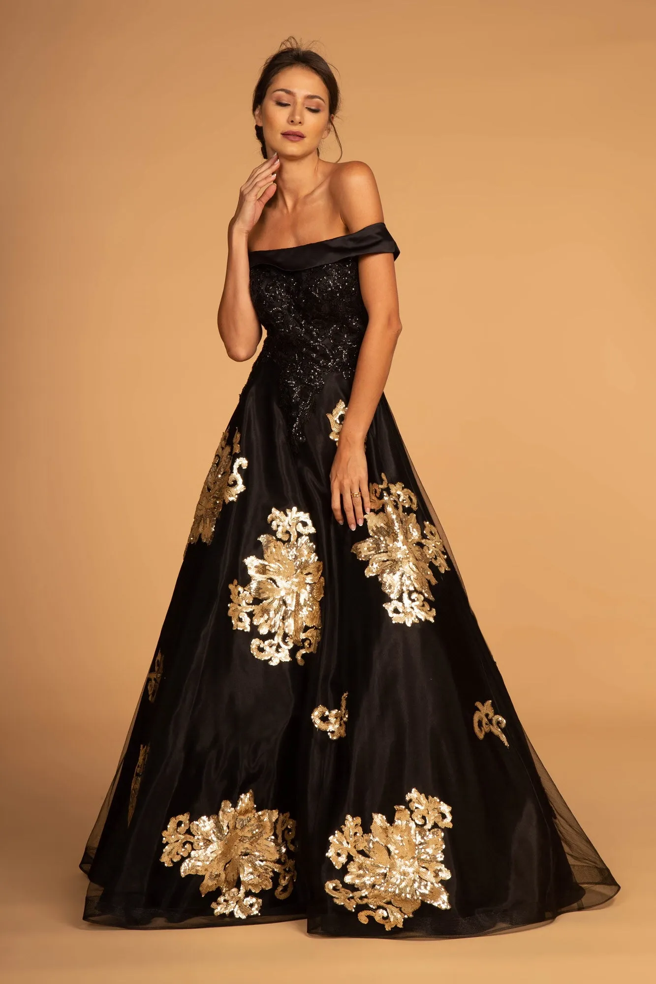 Sequin Embellished Off-The-Shoulder Long Dress GLGL2542