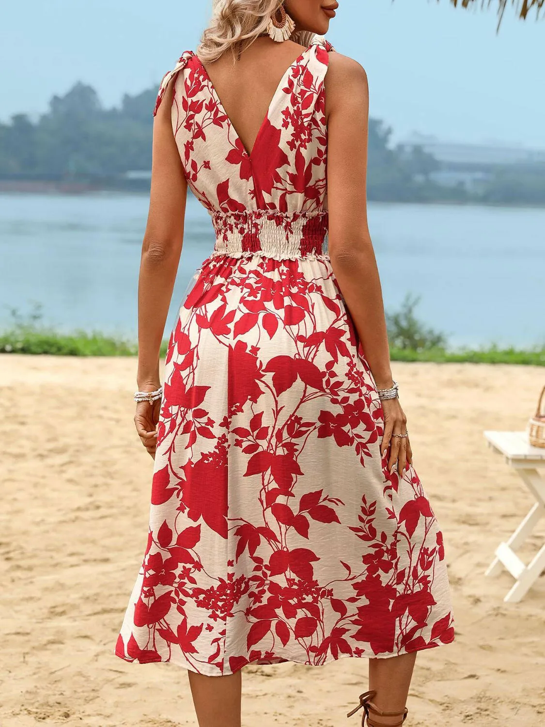 Smocked Printed Midi Dress