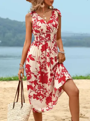 Smocked Printed Midi Dress