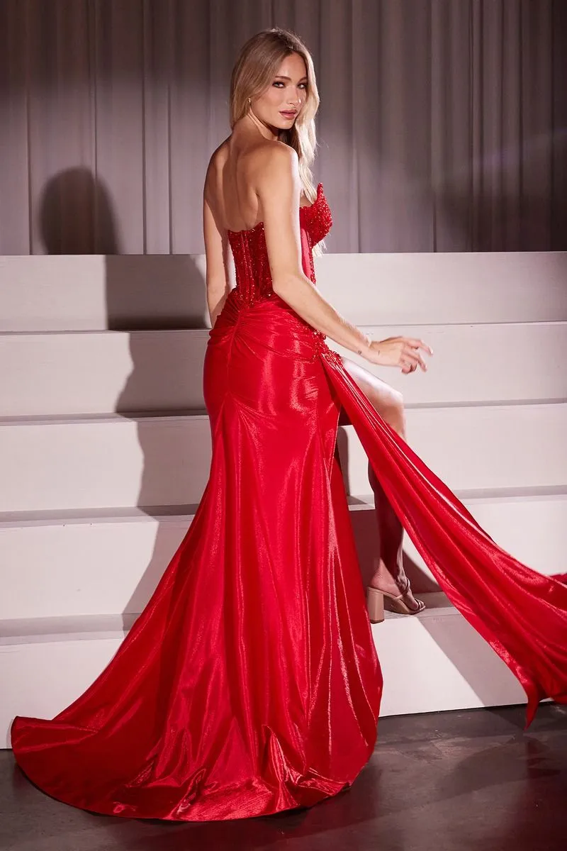 STRAPLESS STRETCH TAFFETA FITTED GOWN