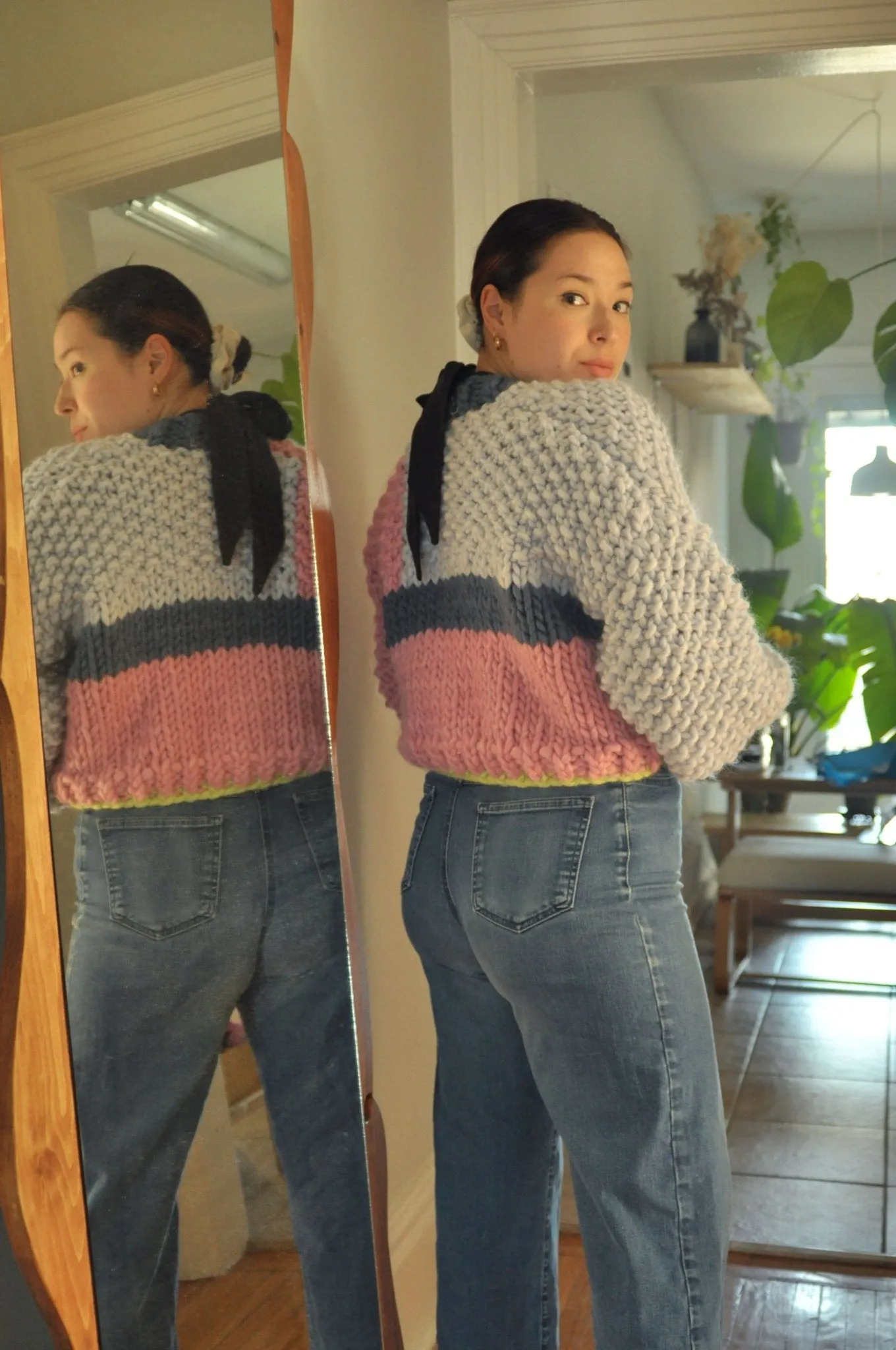 Toast & Yarn Chunky Knit Cardigan (Blue and Pink Multi-Colour)