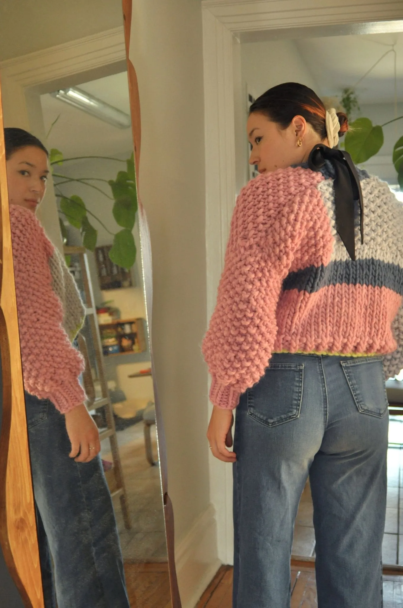 Toast & Yarn Chunky Knit Cardigan (Blue and Pink Multi-Colour)