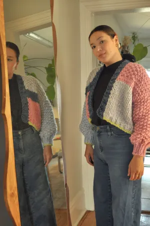 Toast & Yarn Chunky Knit Cardigan (Blue and Pink Multi-Colour)