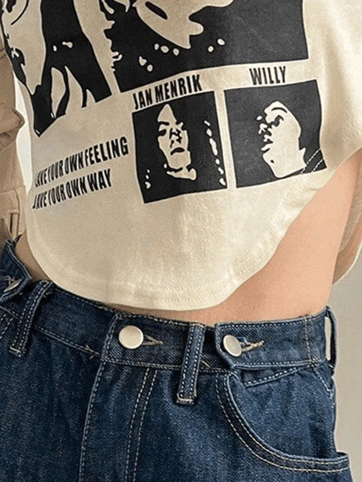 Uniwim Asymmetric Vintage Print Crop Top