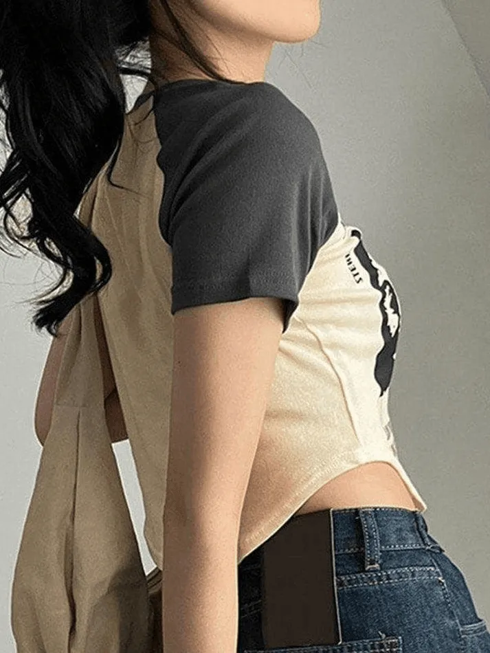 Uniwim Asymmetric Vintage Print Crop Top