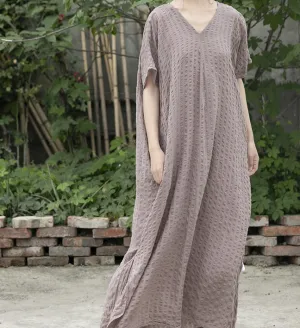 V Neck Linen Cotton Women Dresses Casual Summer Loose Women Dresses SSM97215