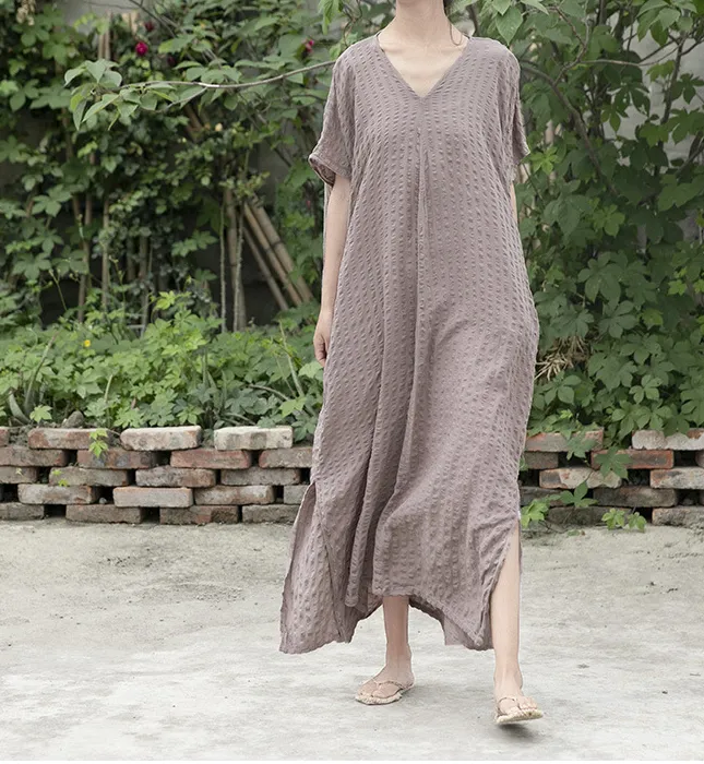 V Neck Linen Cotton Women Dresses Casual Summer Loose Women Dresses SSM97215