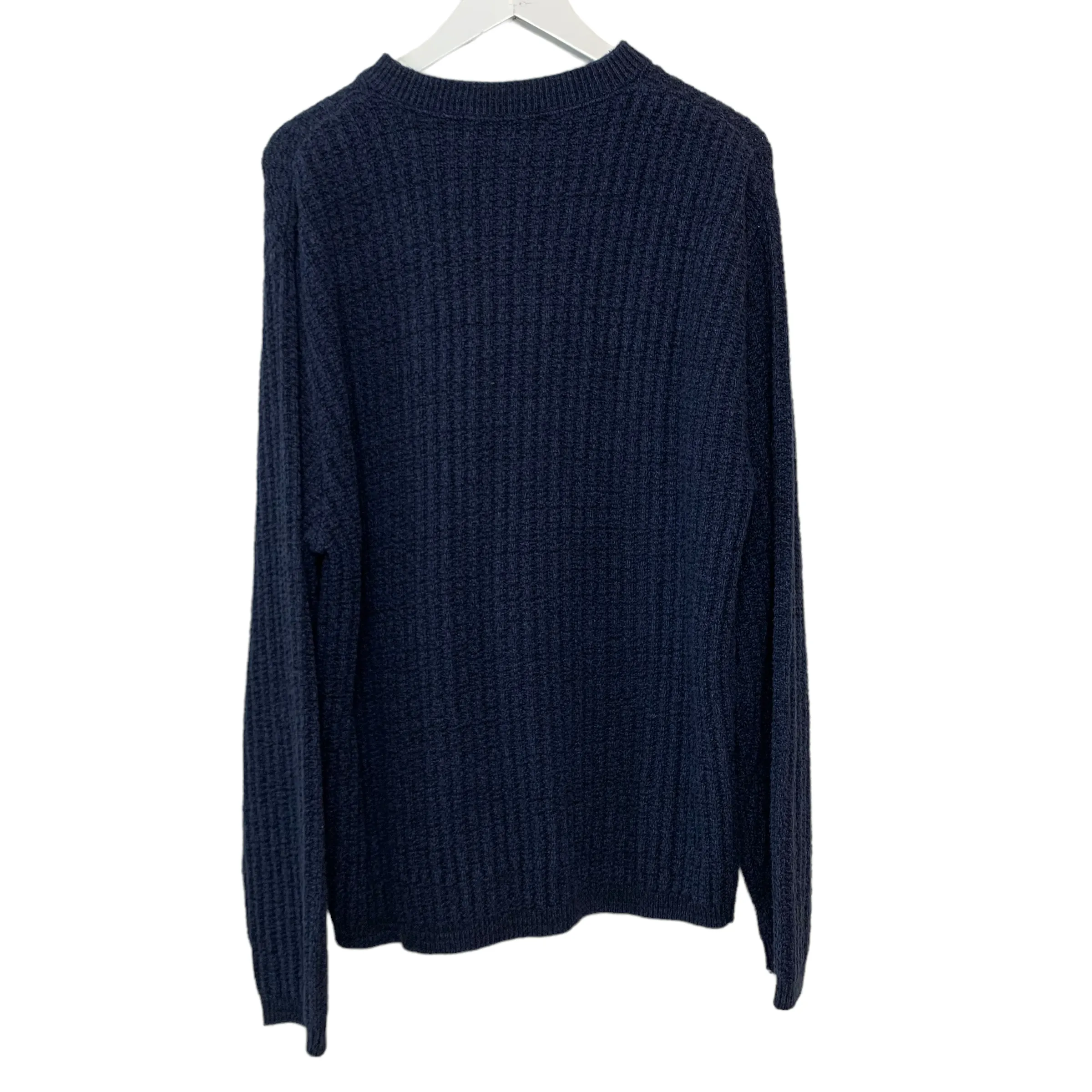 Vintage 90s Bill Blass Chunky Knit Henley Sweater Navy Blue Large